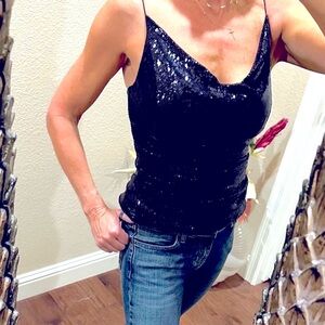 NWT! Artelier by Nicole Miller Black Sequin Stretch Camisole Top
